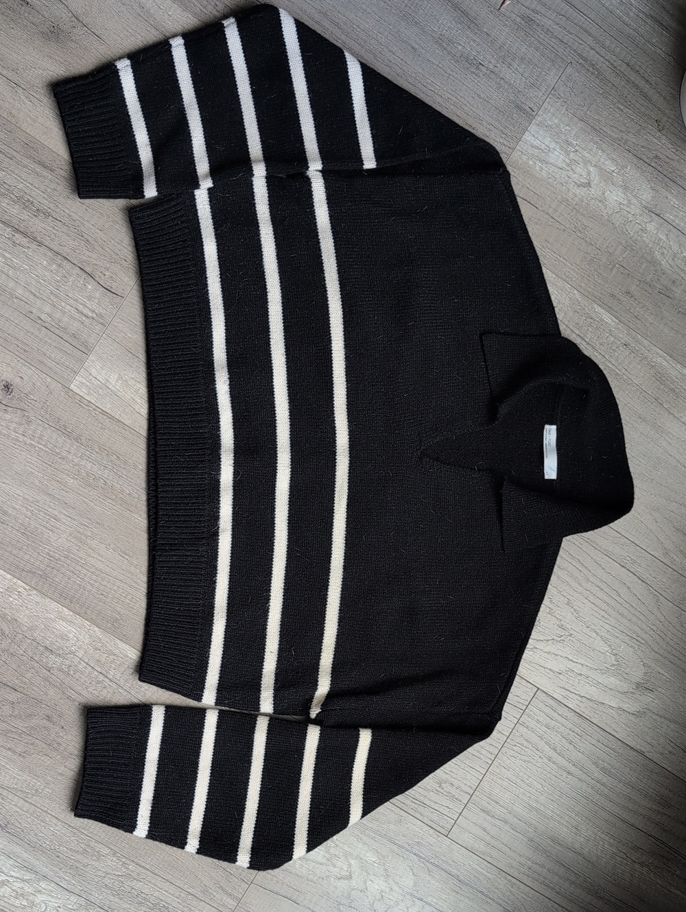 OAK + FORT Black Cropped Sweater with White Stripes